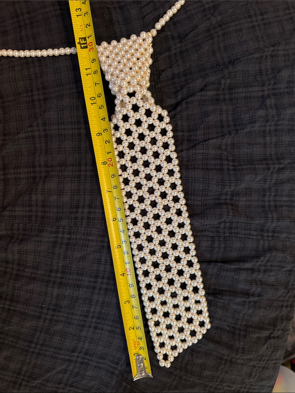 Pearl Beaded Tie Necklace - Cream Pearl Statement - Picture 2 of 7